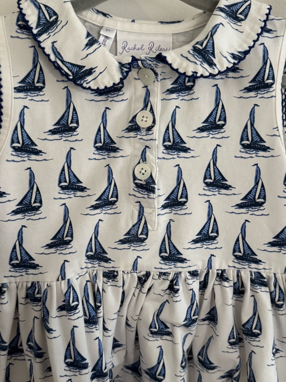 Nautical Sailboat Ruffle Collar Dress - White & Navy - Picture 5 of 5